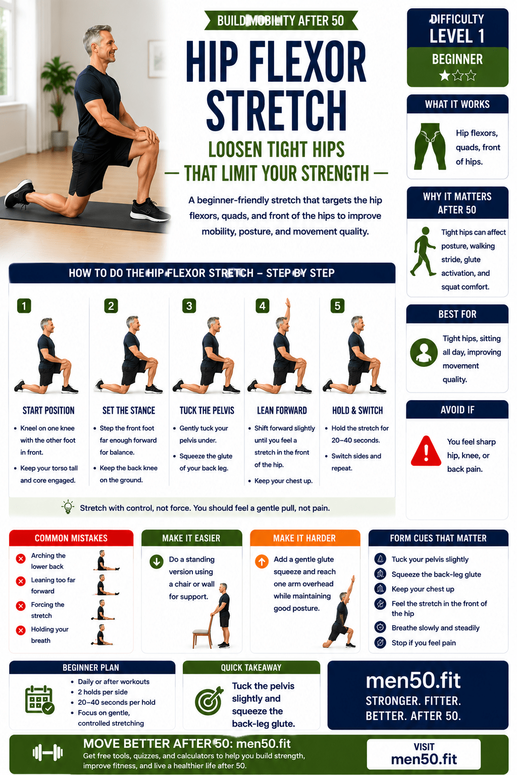 Hip flexor stretch guide for mobility