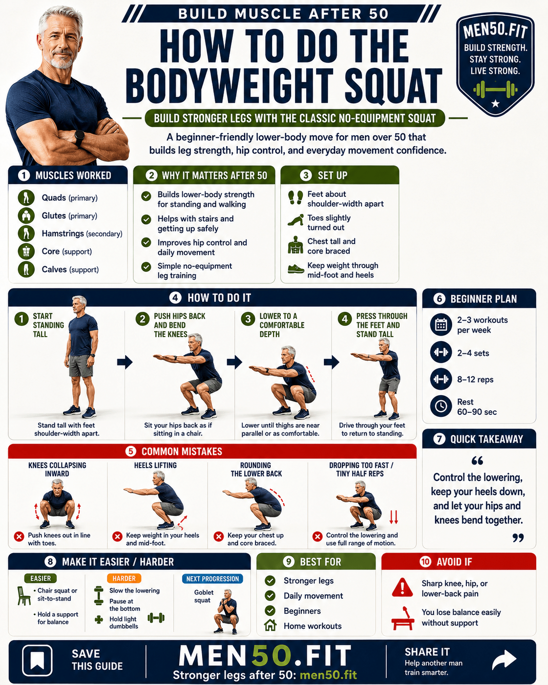 Bodyweight squat guide for men 50+