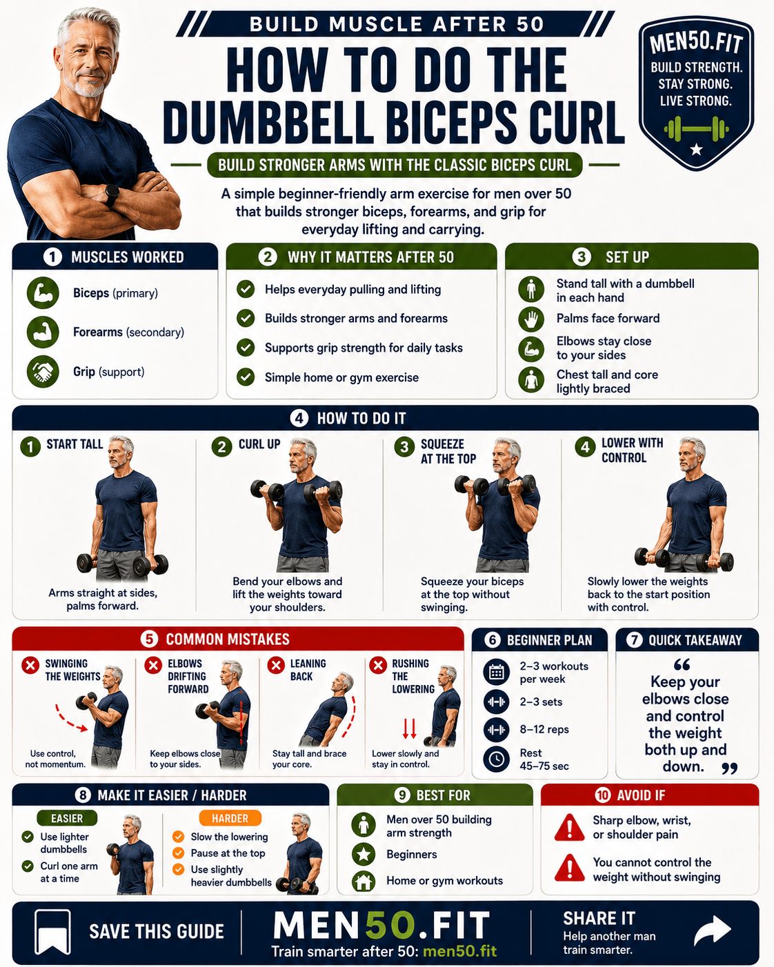 Dumbbell biceps curl guide for men 50+