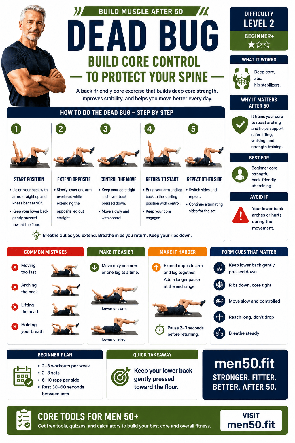 Dead bug exercise for men over 50