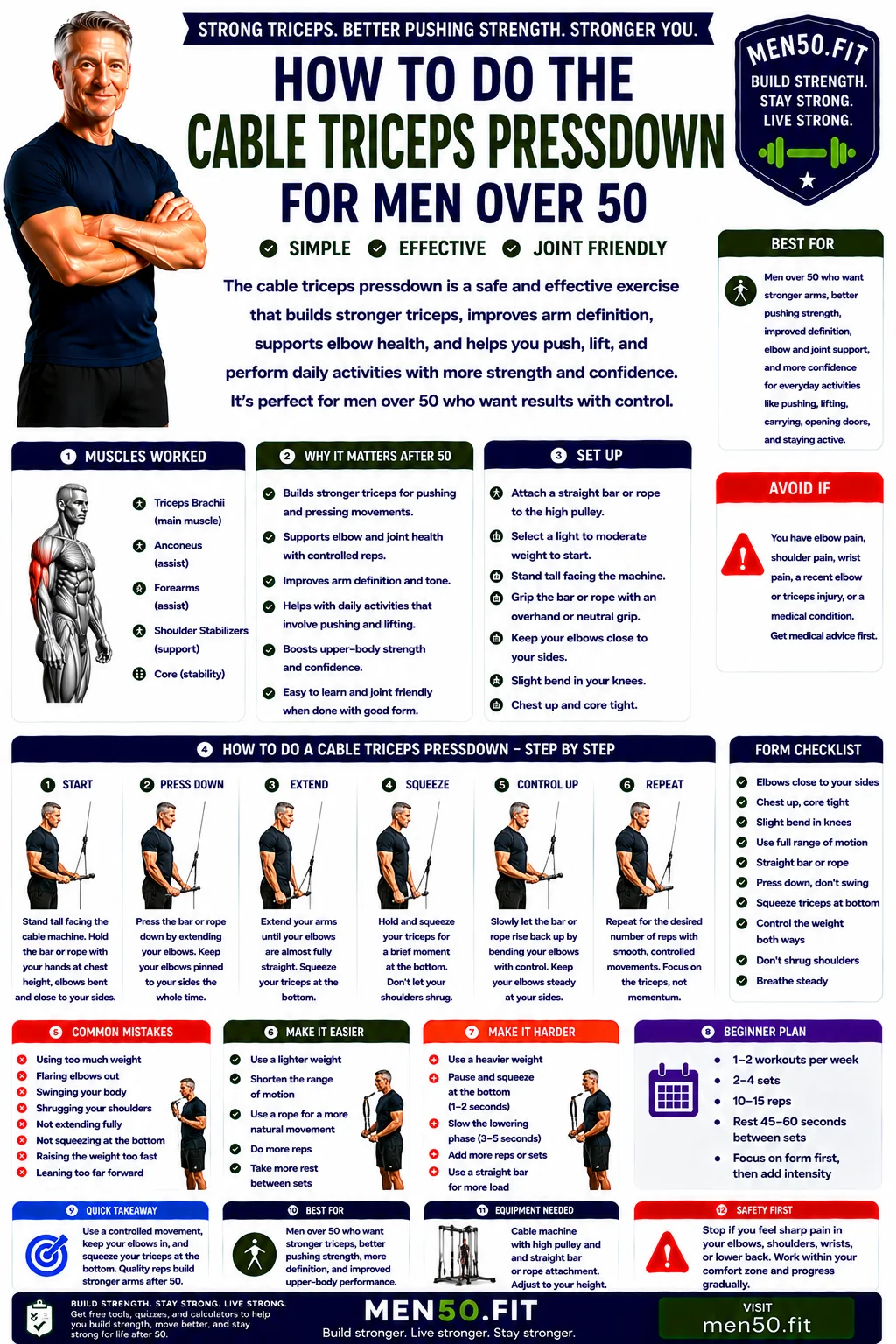 Cable triceps pressdown for men over 50